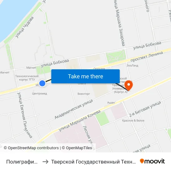 Полиграфический Комбинат to Тверской Государственный Технический Университет (Учебный Корпус) map