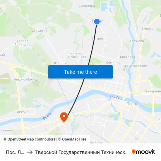 Пос. Литвинки to Тверской Государственный Технический Университет (Учебный Корпус) map