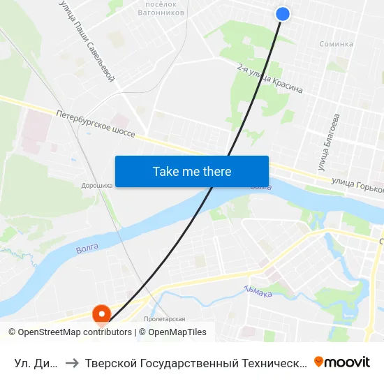 Ул. Димитрова to Тверской Государственный Технический Университет (Учебный Корпус) map