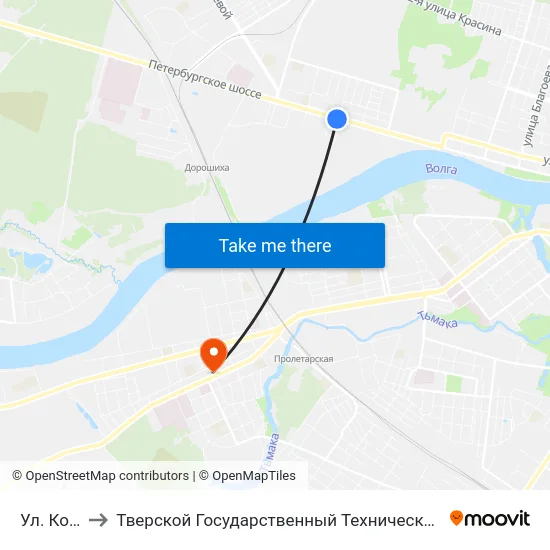 Ул. Комарова to Тверской Государственный Технический Университет (Учебный Корпус) map