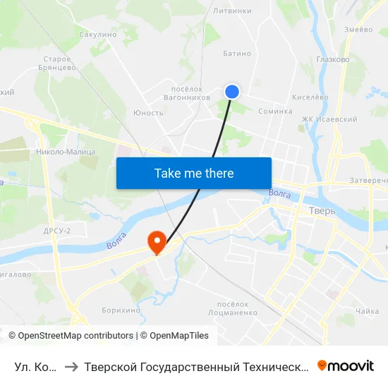 Ул. Короленко to Тверской Государственный Технический Университет (Учебный Корпус) map