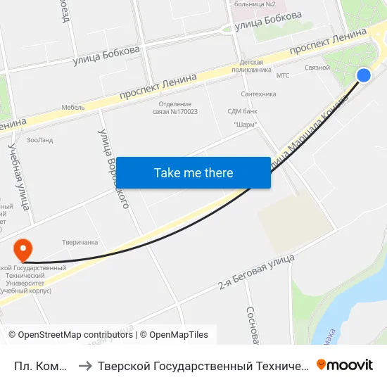 Пл. Комсомольская to Тверской Государственный Технический Университет (Учебный Корпус) map