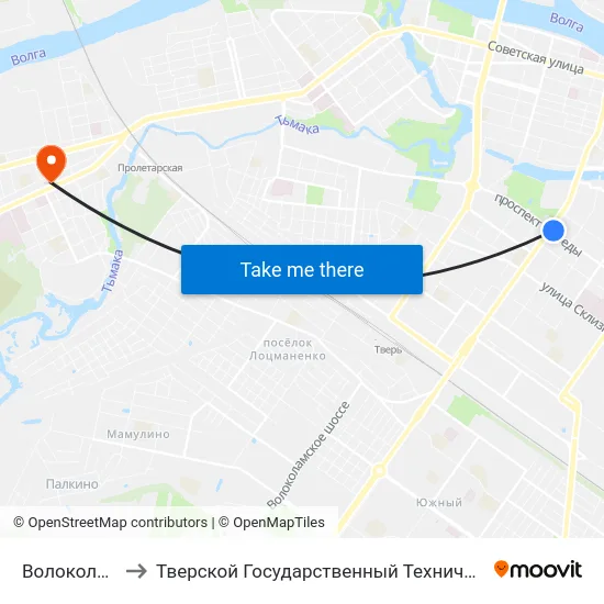 Волоколамский Пр-Т to Тверской Государственный Технический Университет (Учебный Корпус) map