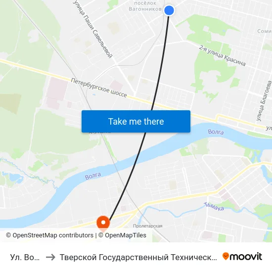 Ул. Воздушная to Тверской Государственный Технический Университет (Учебный Корпус) map