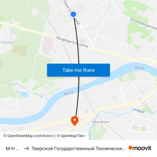 М-Н Юность to Тверской Государственный Технический Университет (Учебный Корпус) map