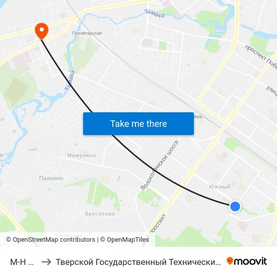 М-Н Южный to Тверской Государственный Технический Университет (Учебный Корпус) map