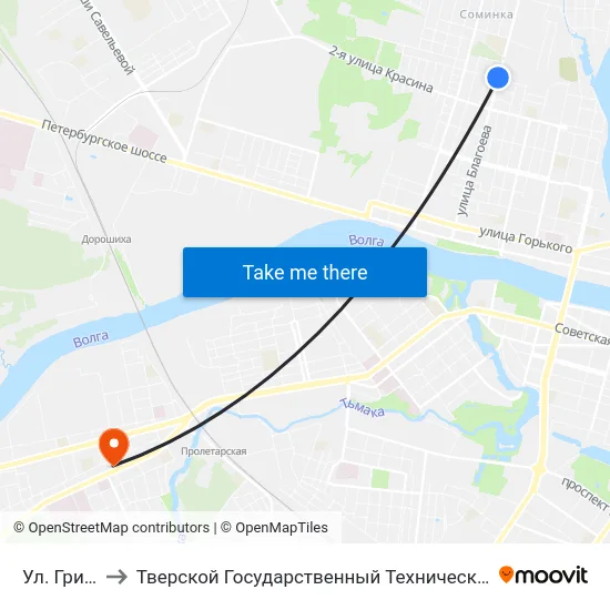 Ул. Грибоедова to Тверской Государственный Технический Университет (Учебный Корпус) map