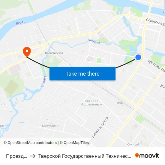 Проезд Дарвина to Тверской Государственный Технический Университет (Учебный Корпус) map