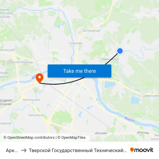 Аркатово to Тверской Государственный Технический Университет (Учебный Корпус) map