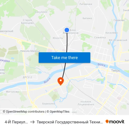 4-Й Переулок Вагонников to Тверской Государственный Технический Университет (Учебный Корпус) map