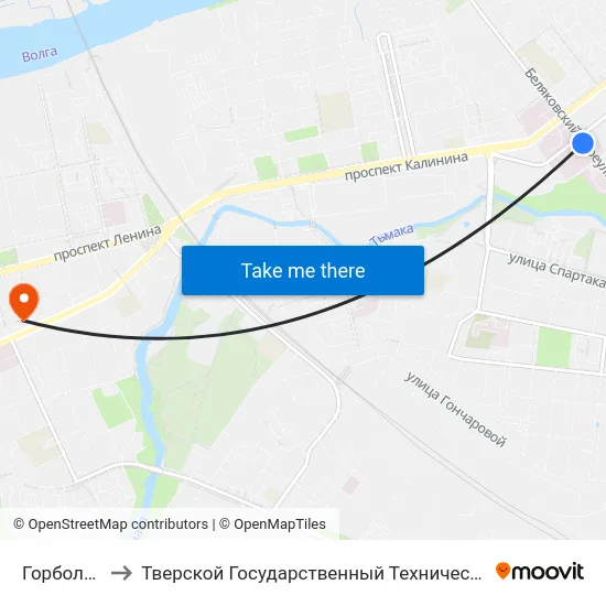 Горбольница №1 to Тверской Государственный Технический Университет (Учебный Корпус) map