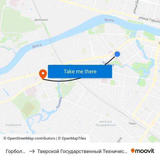 Горбольница №1 to Тверской Государственный Технический Университет (Учебный Корпус) map