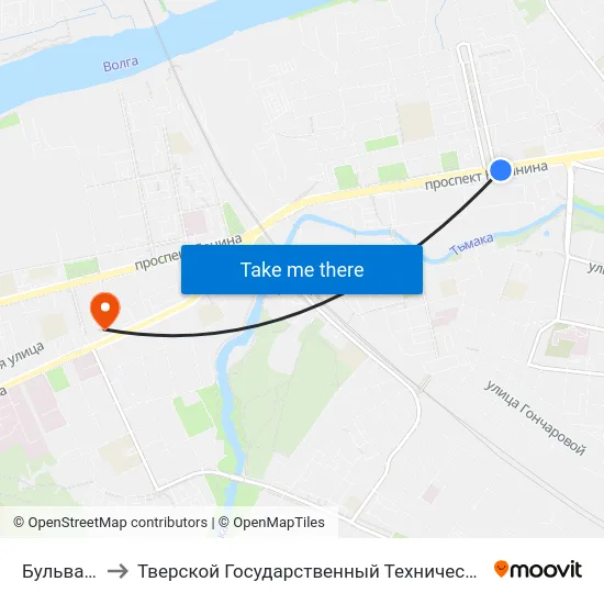Бульвар Ногина to Тверской Государственный Технический Университет (Учебный Корпус) map