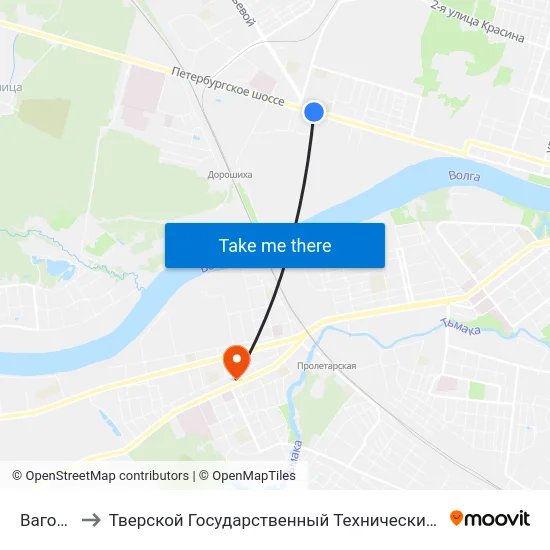 Вагонзавод to Тверской Государственный Технический Университет (Учебный Корпус) map