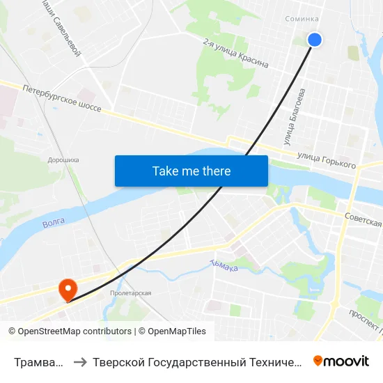 Трамвайный Парк to Тверской Государственный Технический Университет (Учебный Корпус) map