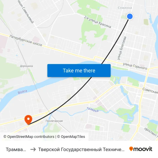 Трамвайный Парк to Тверской Государственный Технический Университет (Учебный Корпус) map
