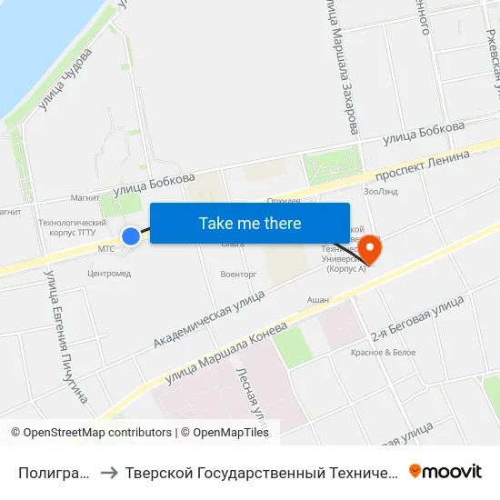 Полиграфкомбинат to Тверской Государственный Технический Университет (Учебный Корпус) map