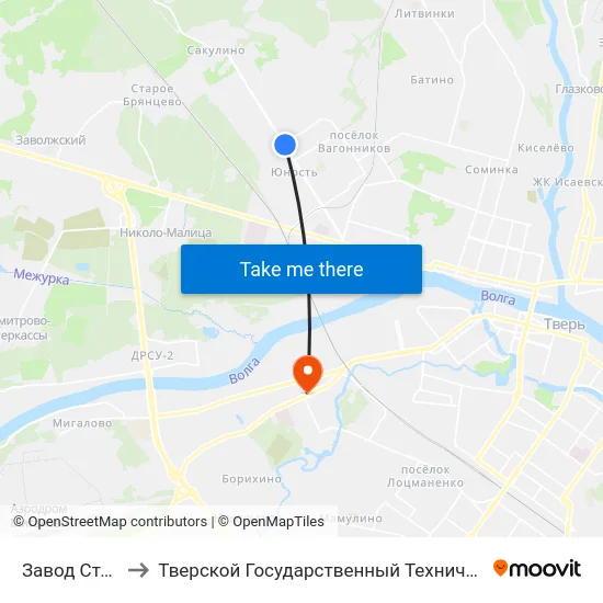 Завод Стеклопластик to Тверской Государственный Технический Университет (Учебный Корпус) map