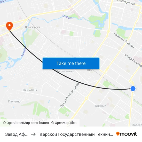 Завод Афанасий Пиво to Тверской Государственный Технический Университет (Учебный Корпус) map