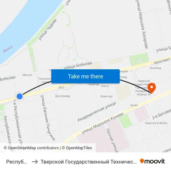 Республиканская to Тверской Государственный Технический Университет (Учебный Корпус) map