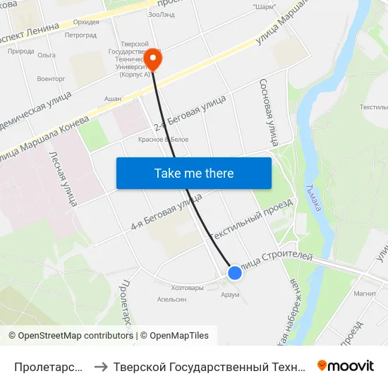 Пролетарская Набережная to Тверской Государственный Технический Университет (Учебный Корпус) map