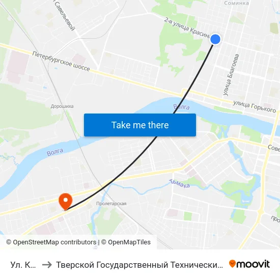 Ул. Красина to Тверской Государственный Технический Университет (Учебный Корпус) map
