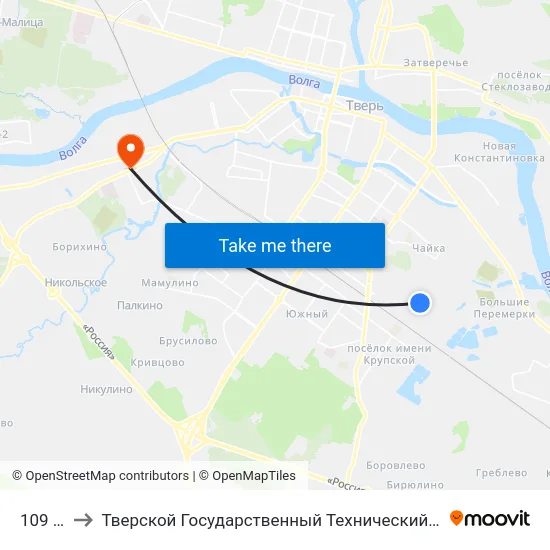 109 Ветка to Тверской Государственный Технический Университет (Учебный Корпус) map