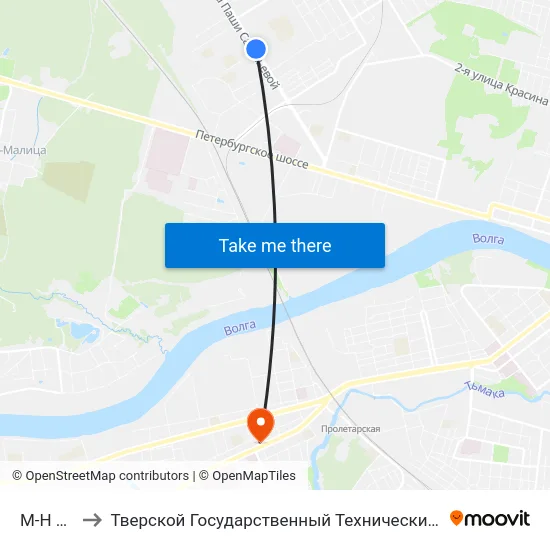 М-Н Юность to Тверской Государственный Технический Университет (Учебный Корпус) map