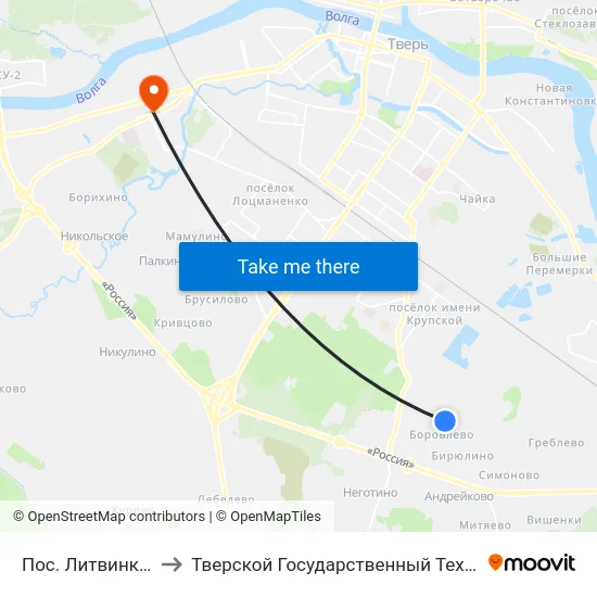 Пос. Литвинки - Пмк»  Боровлево to Тверской Государственный Технический Университет (Учебный Корпус) map