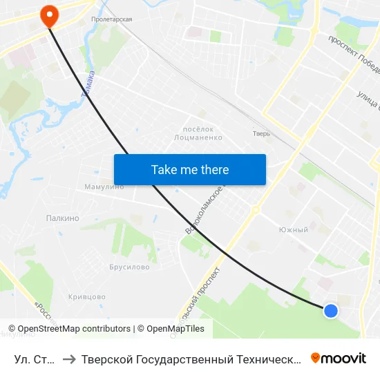 Ул. Стартовая to Тверской Государственный Технический Университет (Учебный Корпус) map