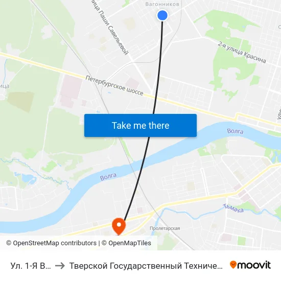 Ул. 1-Я Вагонников to Тверской Государственный Технический Университет (Учебный Корпус) map