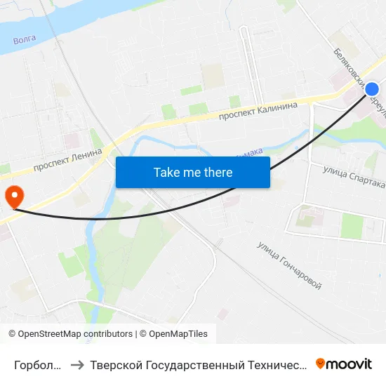 Горбольница №1 to Тверской Государственный Технический Университет (Учебный Корпус) map