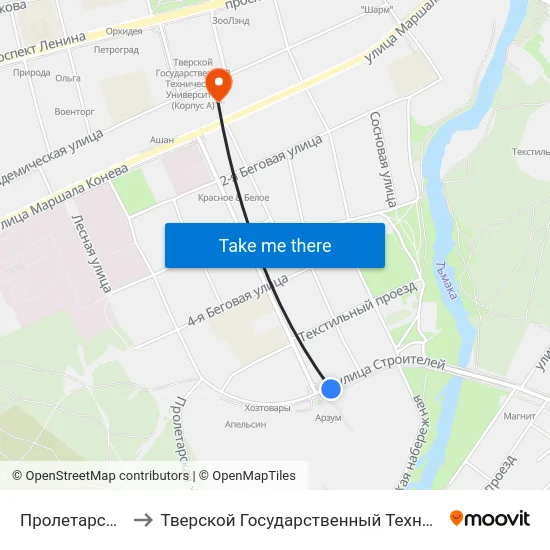 Пролетарская Набережная to Тверской Государственный Технический Университет (Учебный Корпус) map