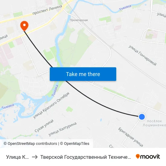 Улица Карбышева to Тверской Государственный Технический Университет (Учебный Корпус) map