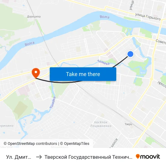 Ул. Дмитрия Донского to Тверской Государственный Технический Университет (Учебный Корпус) map