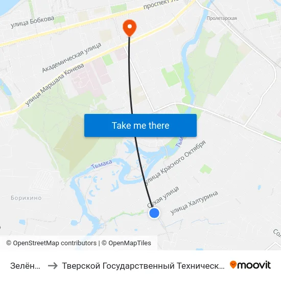 Зелёная Улица to Тверской Государственный Технический Университет (Учебный Корпус) map