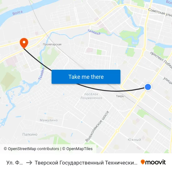 Ул. Фадеева to Тверской Государственный Технический Университет (Учебный Корпус) map