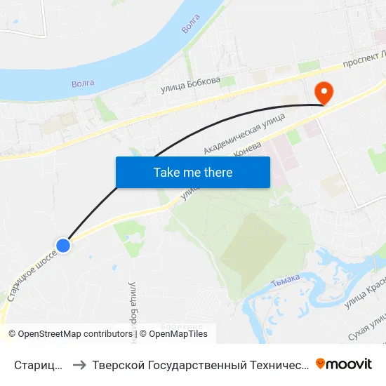 Старицкое Шоссе to Тверской Государственный Технический Университет (Учебный Корпус) map