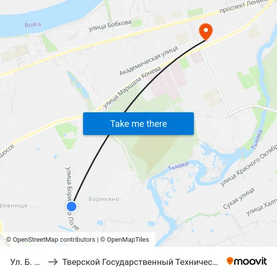 Ул. Б. Полевого to Тверской Государственный Технический Университет (Учебный Корпус) map