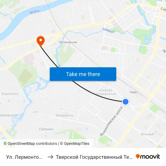 Ул. Лермонтова - Волоколамское Ш. to Тверской Государственный Технический Университет (Учебный Корпус) map