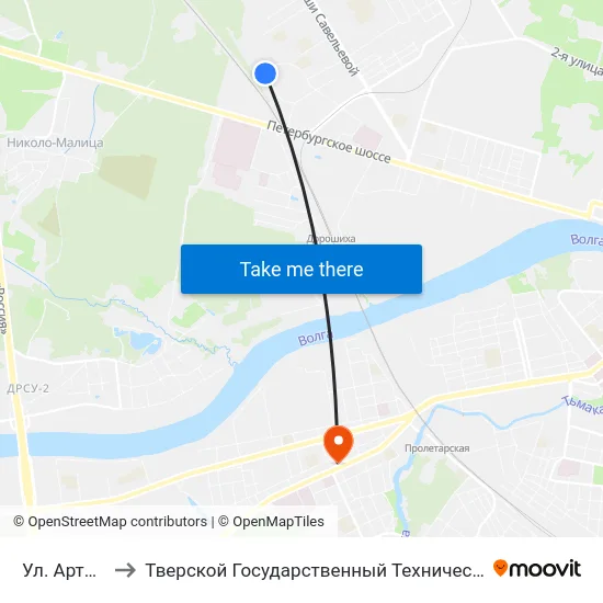 Ул. Артюхиной, 17 to Тверской Государственный Технический Университет (Учебный Корпус) map