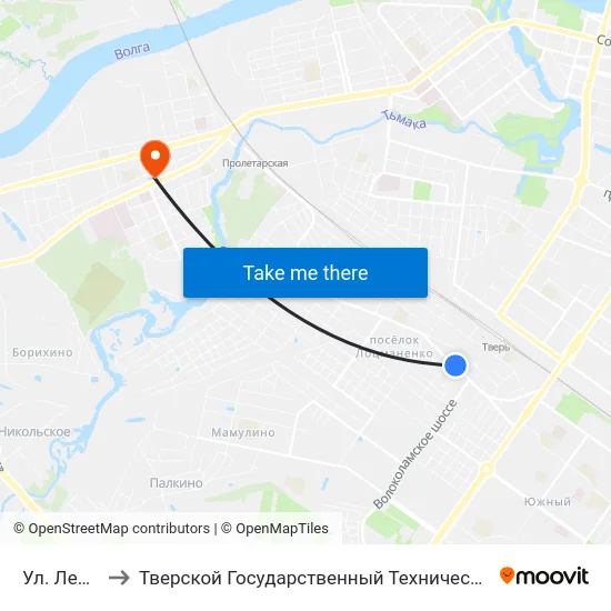 Ул. Лермонтова to Тверской Государственный Технический Университет (Учебный Корпус) map