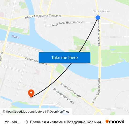 Ул. Маяковского to Военная Академия Воздушно-Космической Обороны Имени Г.К. Жукова map
