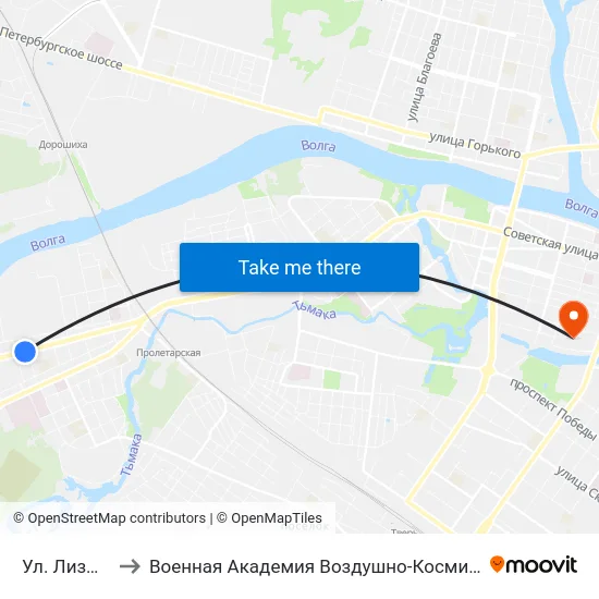 Ул. Лизы Чайкиной to Военная Академия Воздушно-Космической Обороны Имени Г.К. Жукова map
