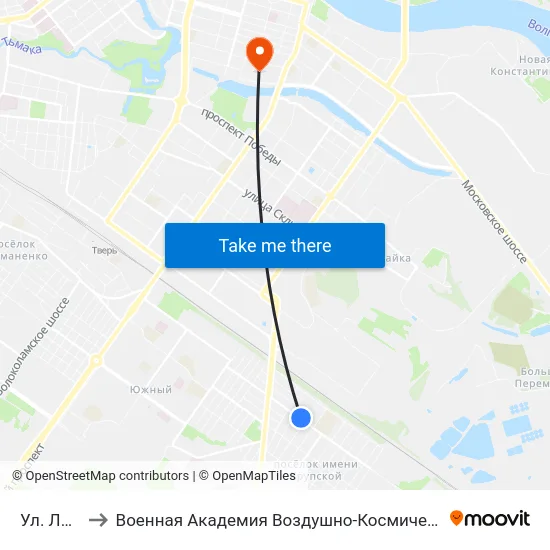 Ул. Линейная to Военная Академия Воздушно-Космической Обороны Имени Г.К. Жукова map