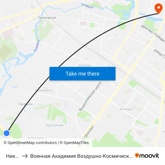 Никулино to Военная Академия Воздушно-Космической Обороны Имени Г.К. Жукова map