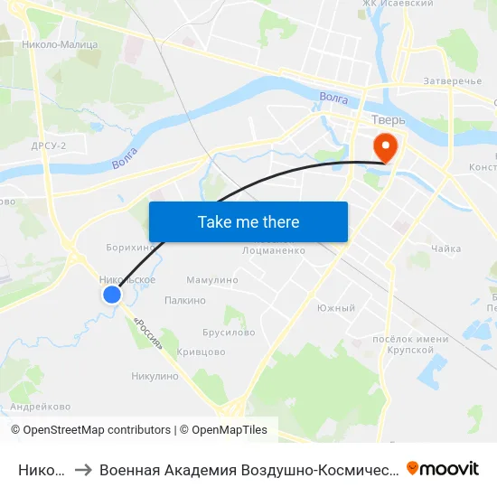 Никольское to Военная Академия Воздушно-Космической Обороны Имени Г.К. Жукова map