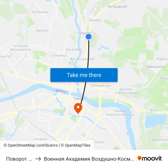 Поворот На Глазково to Военная Академия Воздушно-Космической Обороны Имени Г.К. Жукова map