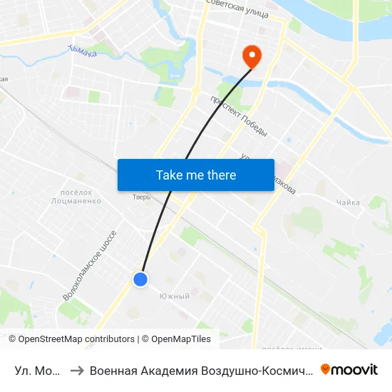 Ул. Можайского to Военная Академия Воздушно-Космической Обороны Имени Г.К. Жукова map
