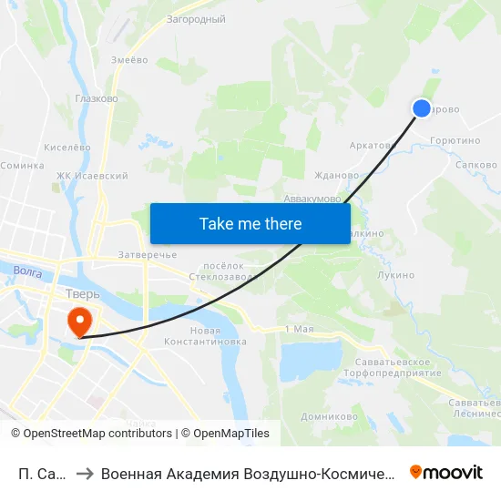 П. Сахарово to Военная Академия Воздушно-Космической Обороны Имени Г.К. Жукова map